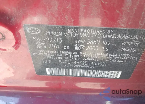 2014 Hyundai Elantra Se z USA, uszkodzony, nr VIN 5NPDH4AE2EH455521